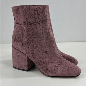 New Sam Edelman Taye Floral Velvet Ankle Booties in Burgundy Size 7